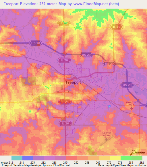 Freeport,US Elevation Map