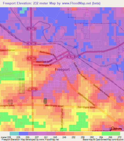 Freeport,US Elevation Map