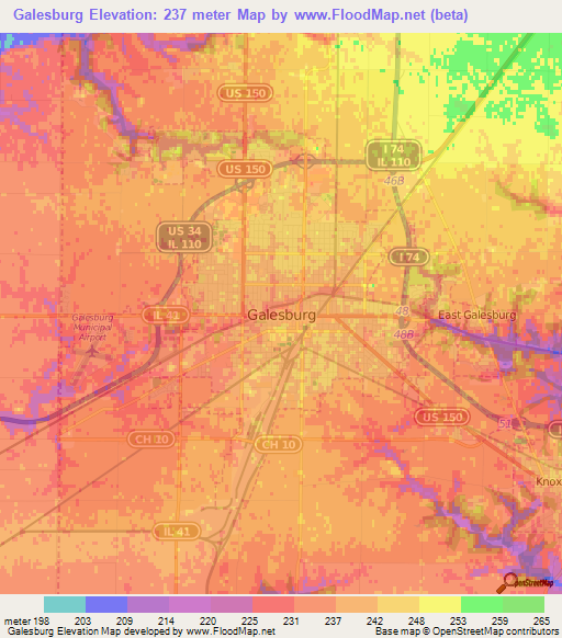 Galesburg,US Elevation Map