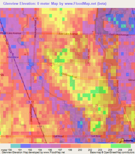 Glenview,US Elevation Map