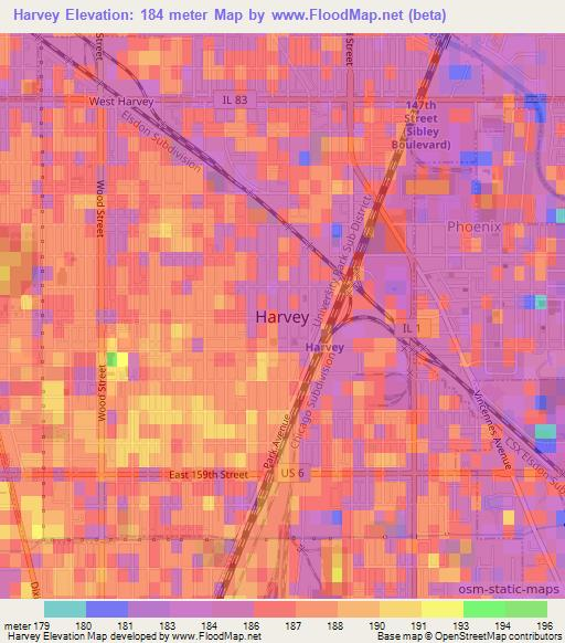 Harvey,US Elevation Map