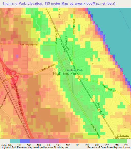 Highland Park,US Elevation Map