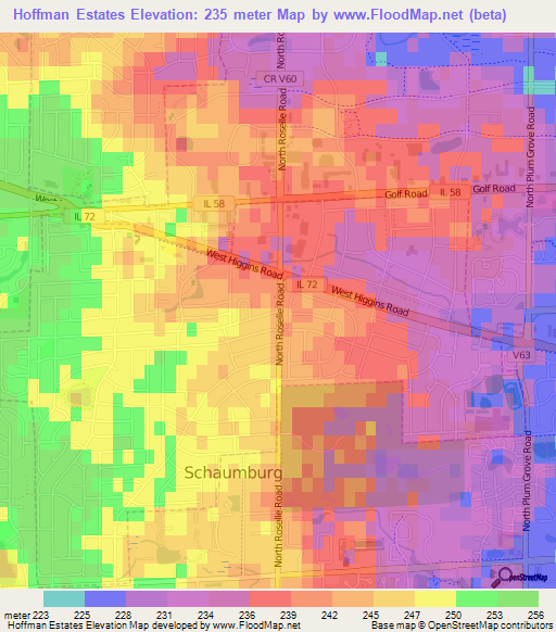 Hoffman Estates,US Elevation Map