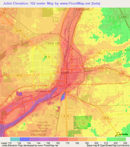 Joliet,US Elevation Map