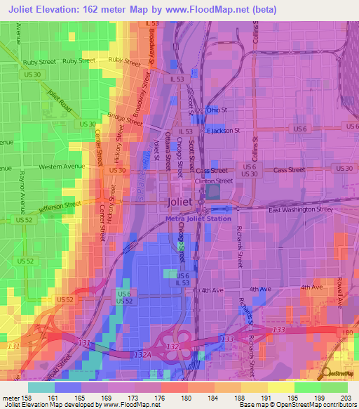 Joliet,US Elevation Map