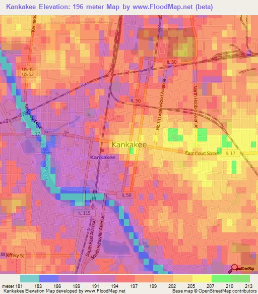 Kankakee,US Elevation Map