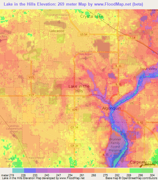 Lake in the Hills,US Elevation Map