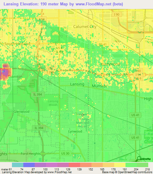 Lansing,US Elevation Map