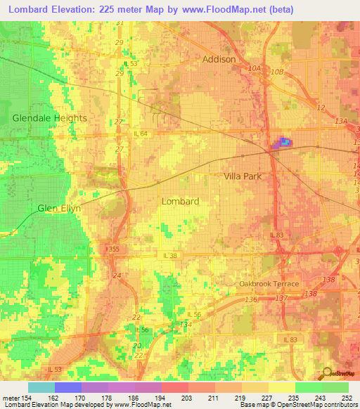 Lombard,US Elevation Map