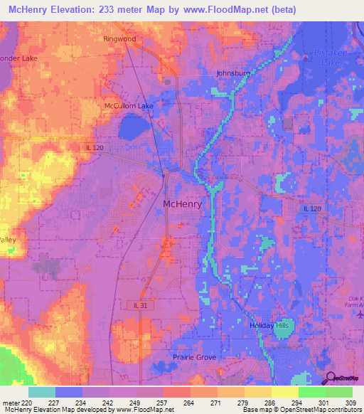 McHenry,US Elevation Map