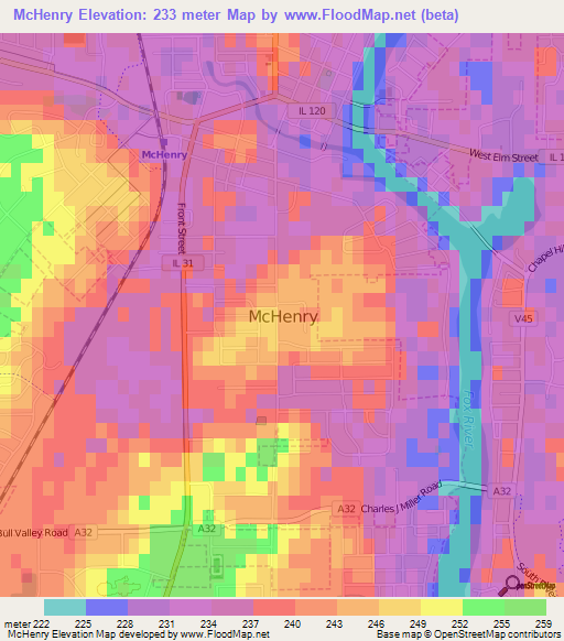 McHenry,US Elevation Map