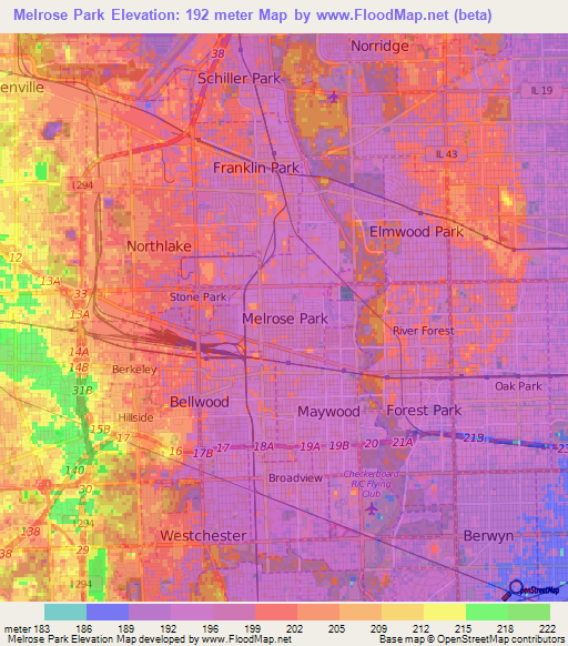 Melrose Park,US Elevation Map