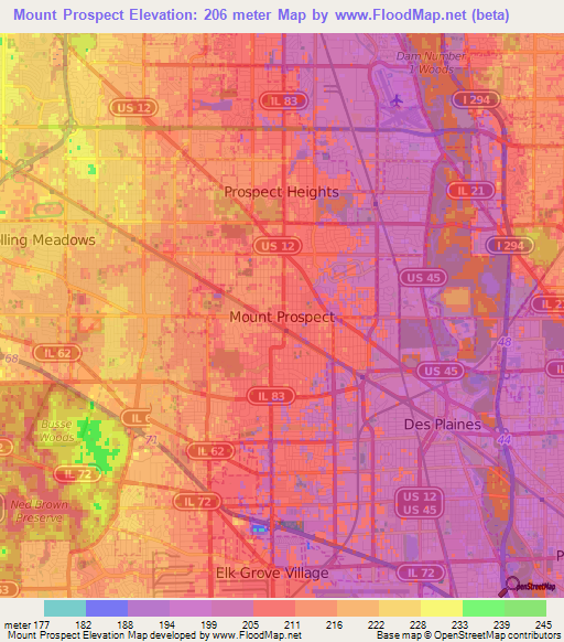 Mount Prospect,US Elevation Map