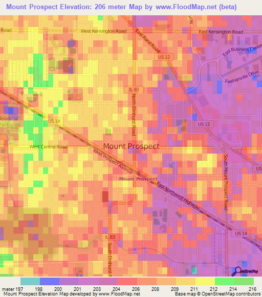 Mount Prospect,US Elevation Map