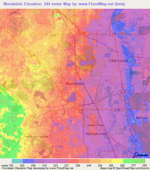 Mundelein,US Elevation Map