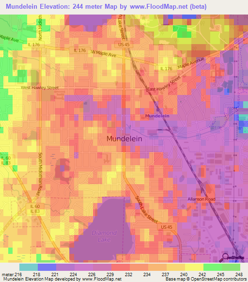 Mundelein,US Elevation Map