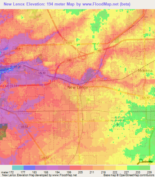 New Lenox,US Elevation Map