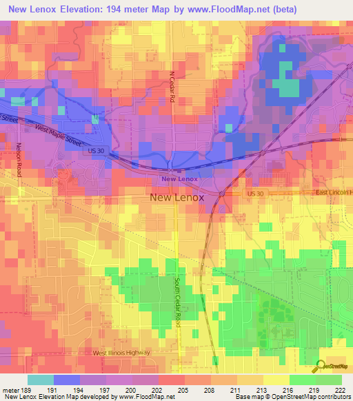 New Lenox,US Elevation Map