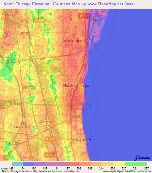 North Chicago,US Elevation Map