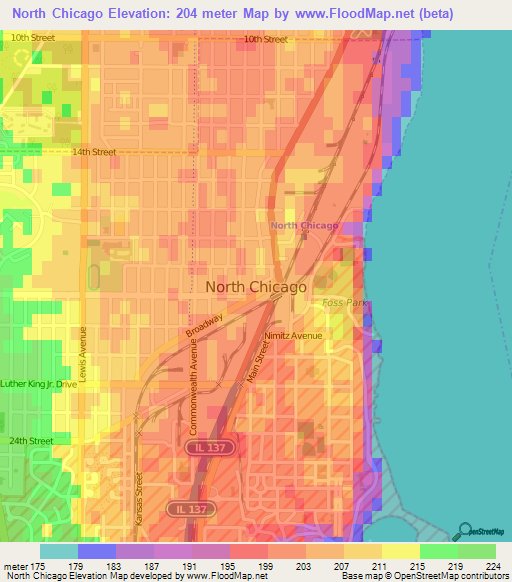 North Chicago,US Elevation Map