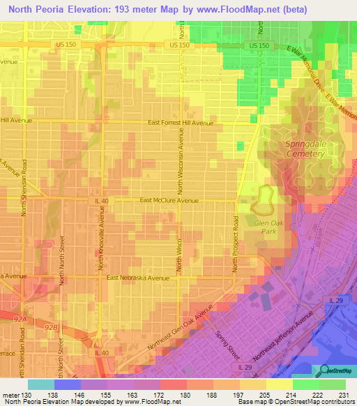 North Peoria,US Elevation Map