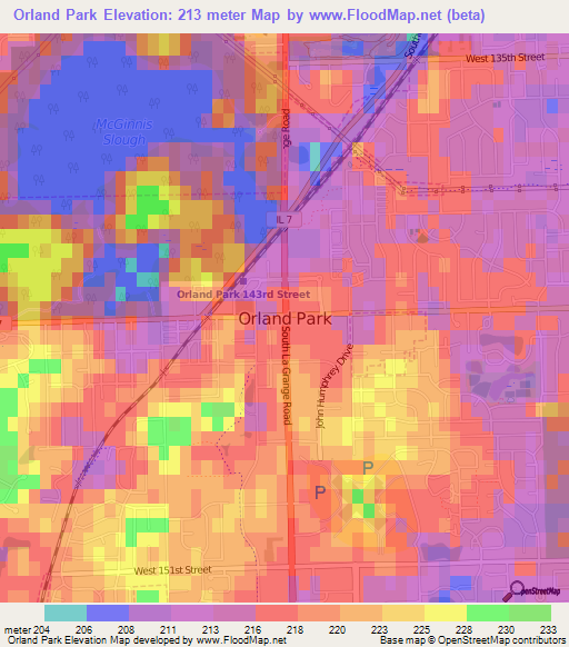 Orland Park,US Elevation Map