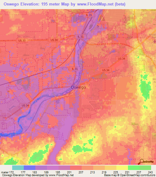 Oswego,US Elevation Map