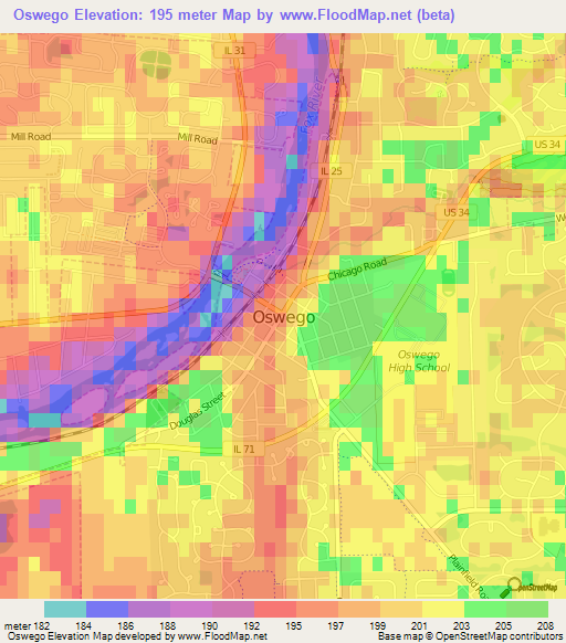 Oswego,US Elevation Map