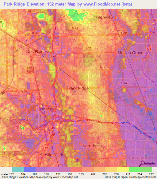 Park Ridge,US Elevation Map