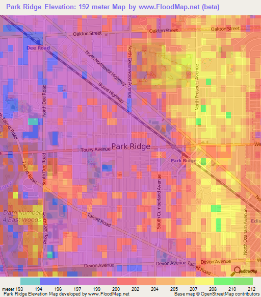 Park Ridge,US Elevation Map