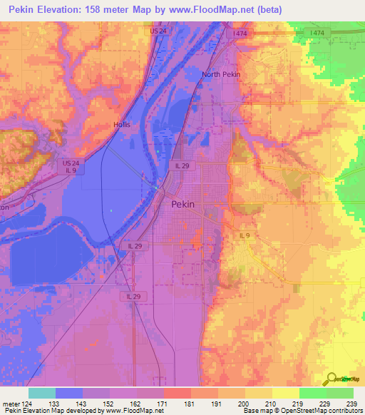 Pekin,US Elevation Map