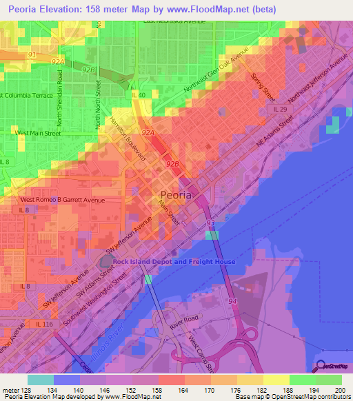 Peoria,US Elevation Map