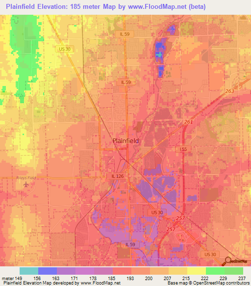 Plainfield,US Elevation Map