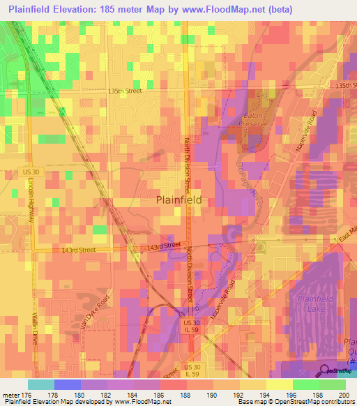 Plainfield,US Elevation Map