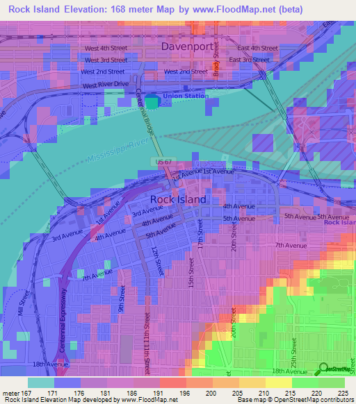 Rock Island,US Elevation Map