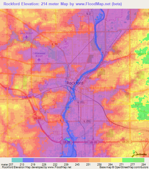 Rockford,US Elevation Map