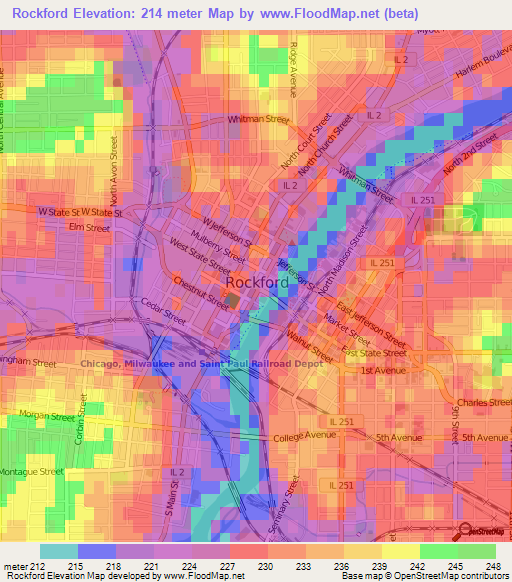 Rockford,US Elevation Map