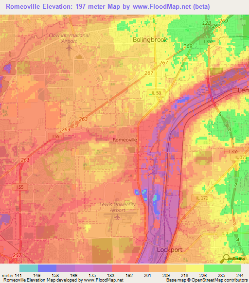 Romeoville,US Elevation Map