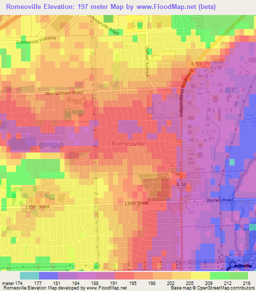 Romeoville,US Elevation Map