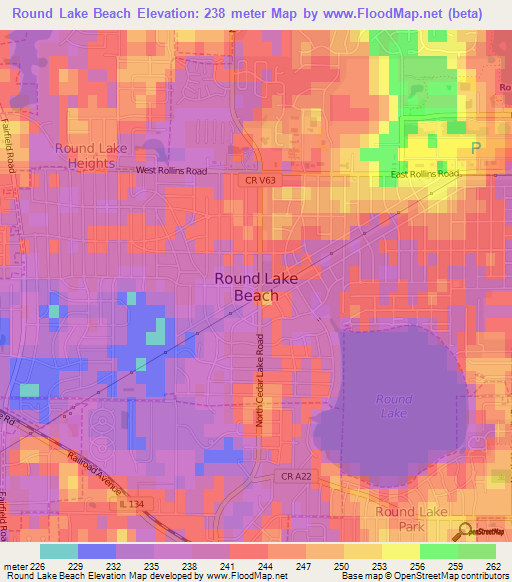 Round Lake Beach,US Elevation Map