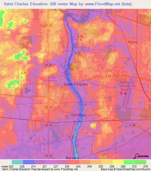 Saint Charles,US Elevation Map