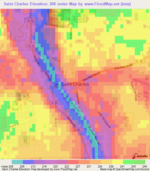 Saint Charles,US Elevation Map