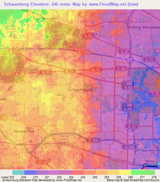 Schaumburg,US Elevation Map