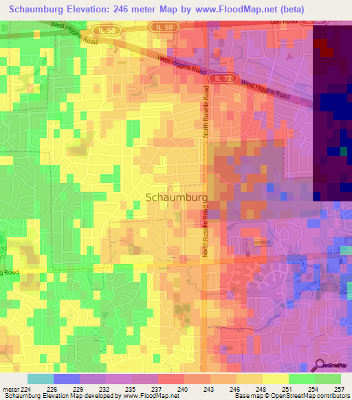 Schaumburg,US Elevation Map