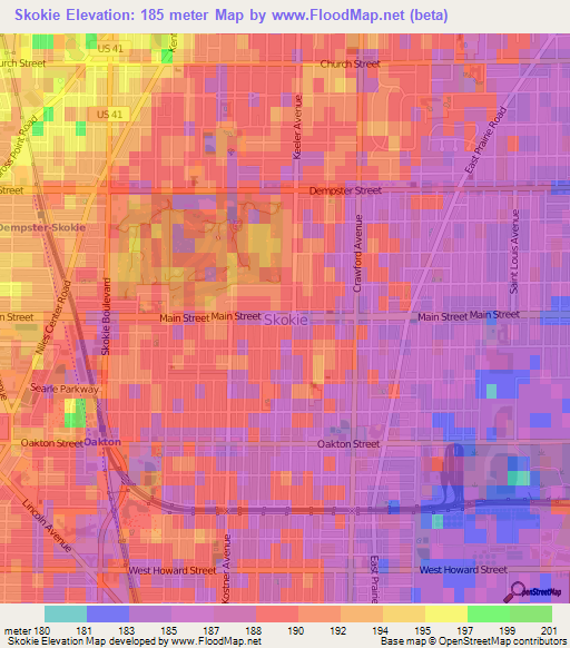 Skokie,US Elevation Map