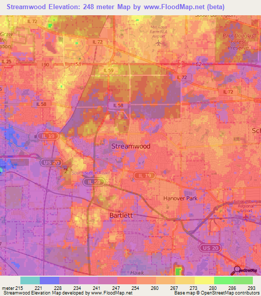 Streamwood,US Elevation Map