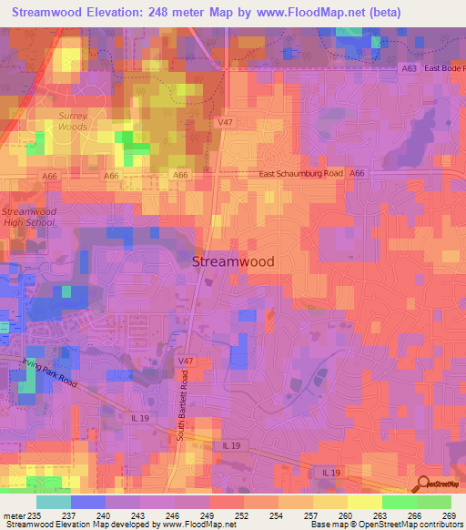 Streamwood,US Elevation Map