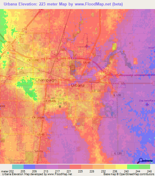 Urbana,US Elevation Map