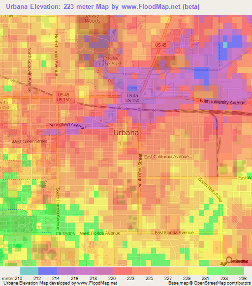 Urbana,US Elevation Map