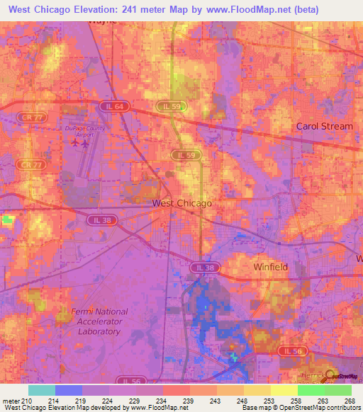 West Chicago,US Elevation Map